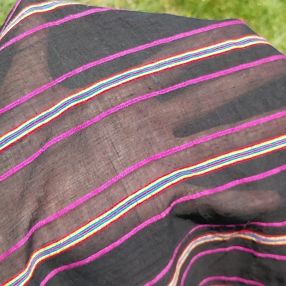 Vintage Hand Woven Loomed Remnant Fabric Black Sheer Cotton Candy Striped 2.5 Yd - Picture 4 of 6